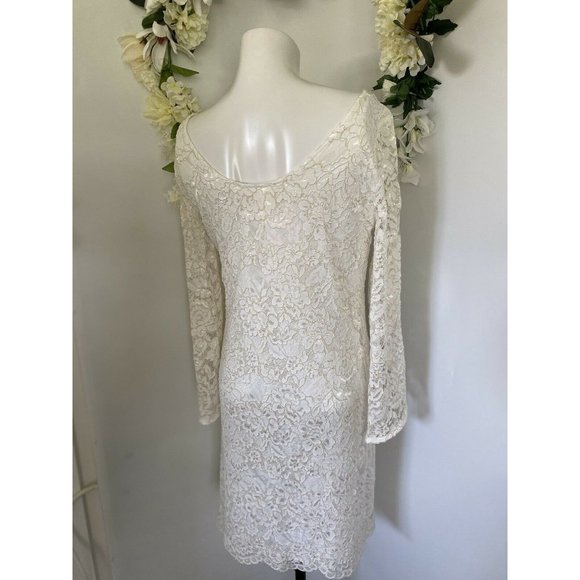 Vintage Women’s Nanette Lepore Ivory with Gold Lace Long Sleeve Dress Size 4 EUC - Picture 8 of 12